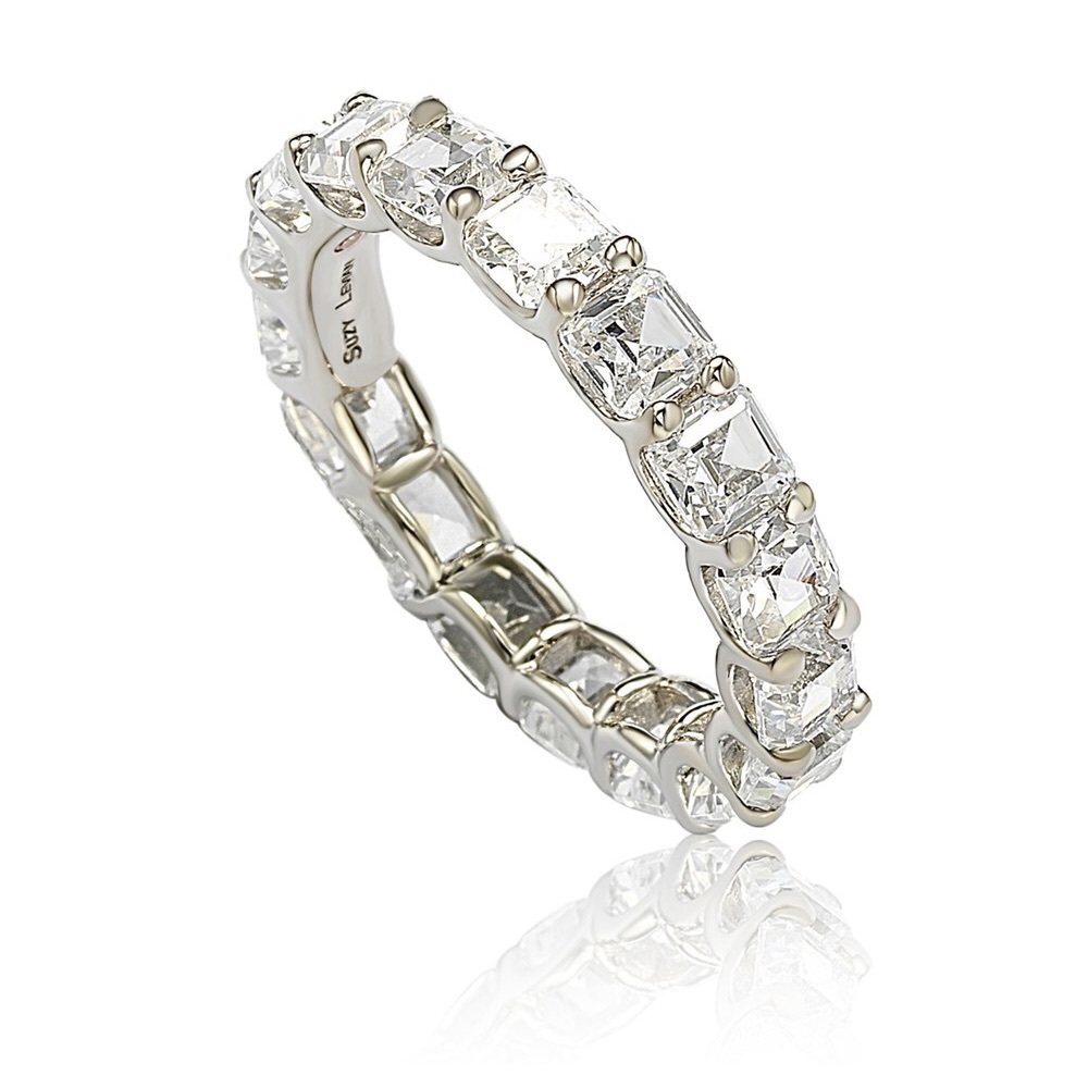 LeVian Asscher Cut Eternity Band Silver Ring